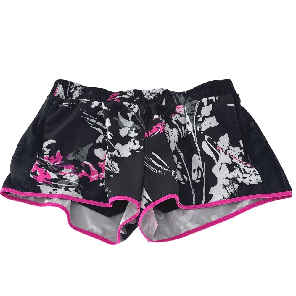 Fabletics Floral Running Shorts Womens Large Black Summer Workout Sporty Casual